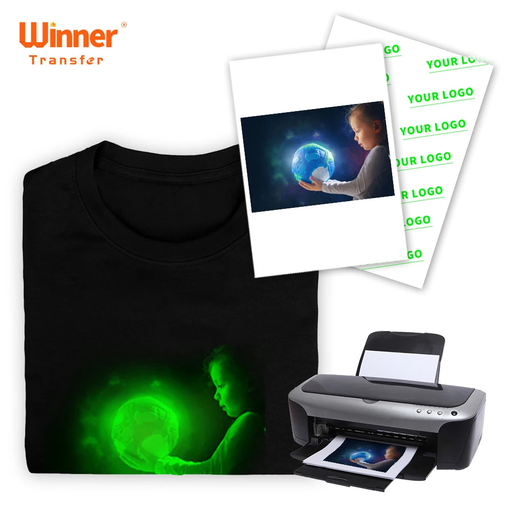 Ready to Ship A4 8.5 X 11 Inches Glow in the Dark Sticker Paper Sublimation Glow 100 Sheets for Dark and Light/White Fabrics