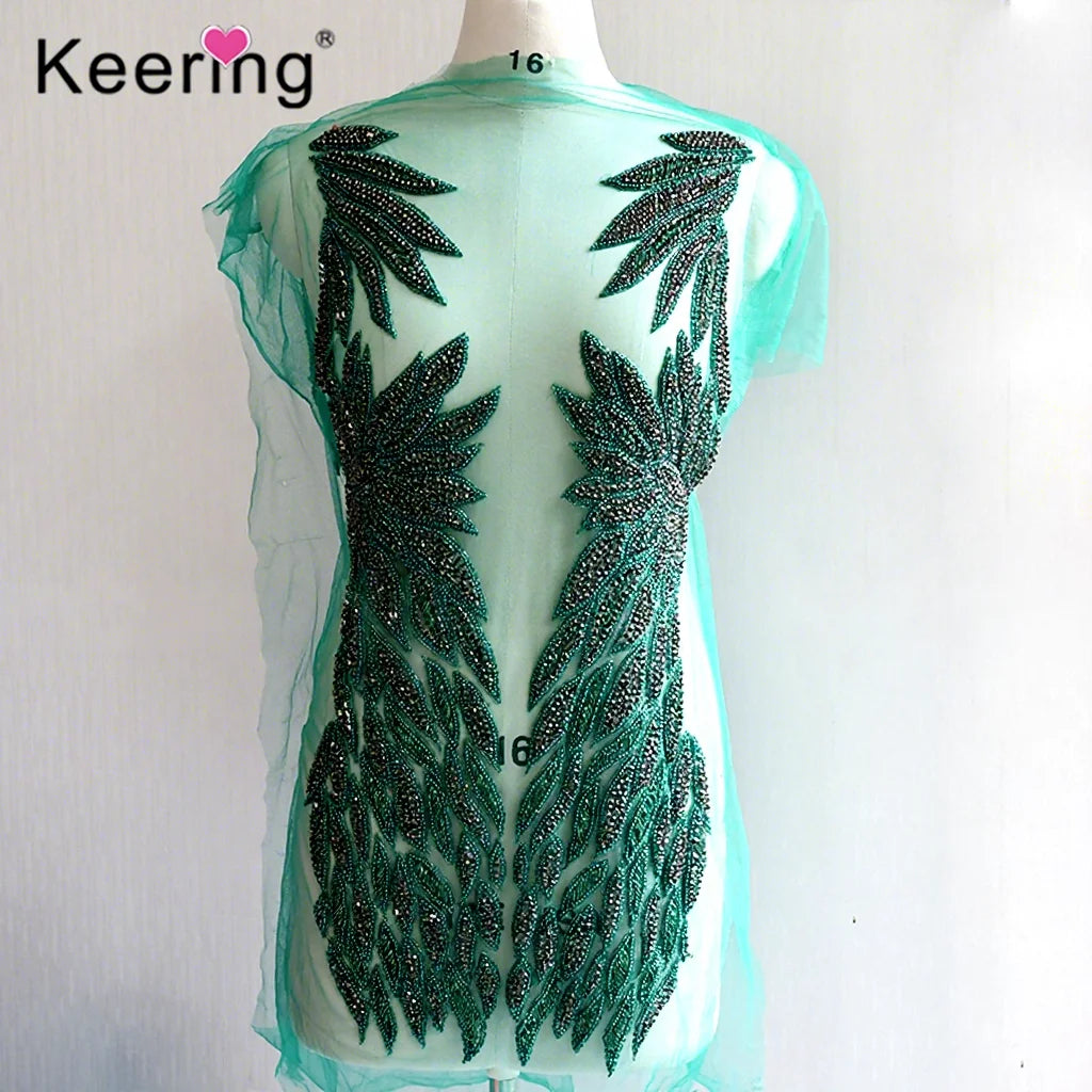 Middle Eastern Glass Rhinestone Applique Leaf  Vshape Rhinestones Crystal Patches Wholesale WDP-076