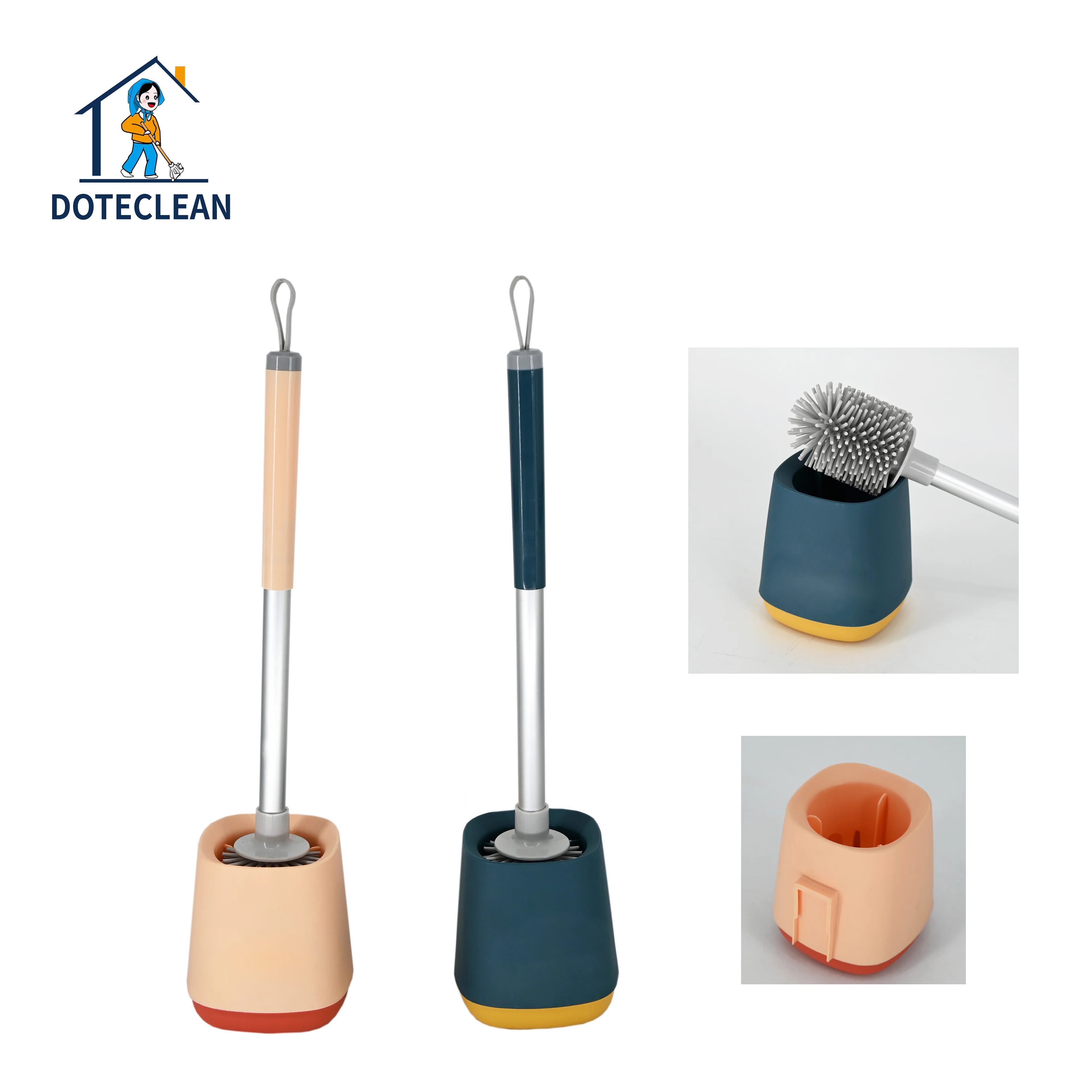 TPR Manual Magic Silicone Toilet Brush Wall-Mounted Set with Holder for Bathroom Cleaning