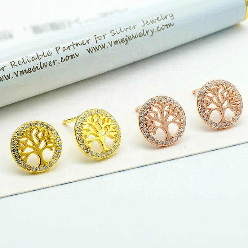 Wholesale 925 Silver Jewelries Earrings Stud for Girls Tree of Life Earring