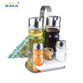 6-Piece Stainless Steel Eco-Friendly Cruet Set Spice Pepper Shakers Salt Pepper Holder Oil Vinegar Dispenser Napkin Toothpick