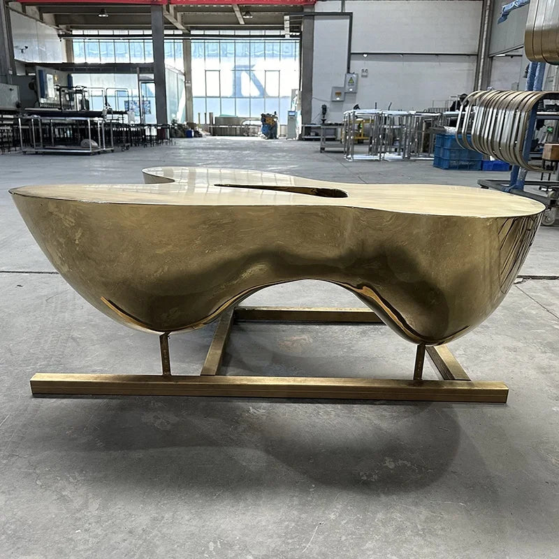 Custom Hotels and Offices Indoor Modern Abstract Art Luxury Metal Wire Drawing Process Simple Table Stainless Steel Coffee Table