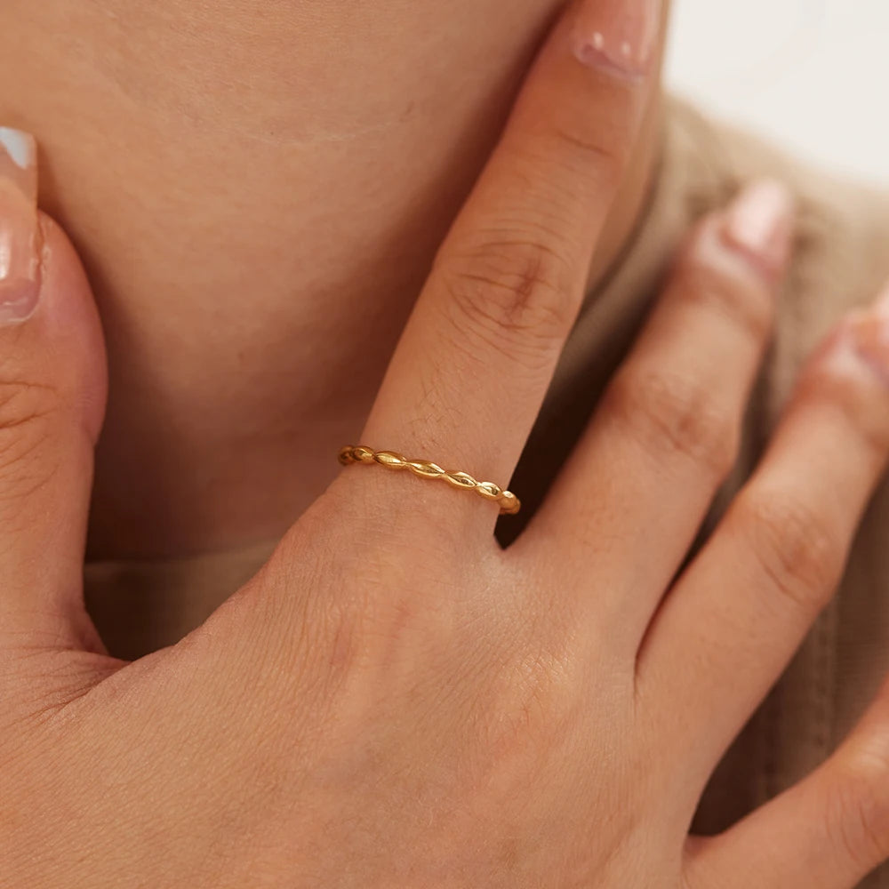 No Fading Jewelry 18K Stainless Steel Dainty Stacked Ring Spot Oval Ball Finger Rings for Women Girls