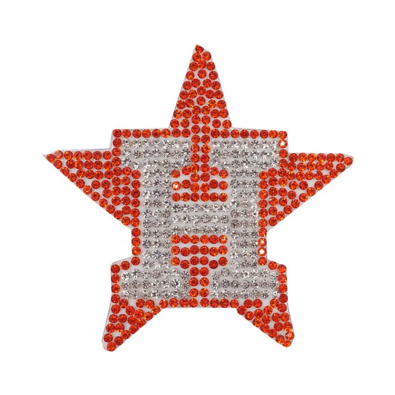 Free Sample Sports Rhinestone Glitter Star Iron on Patch Sequin Badge Hotfix Diamond Diamante Applique Patch