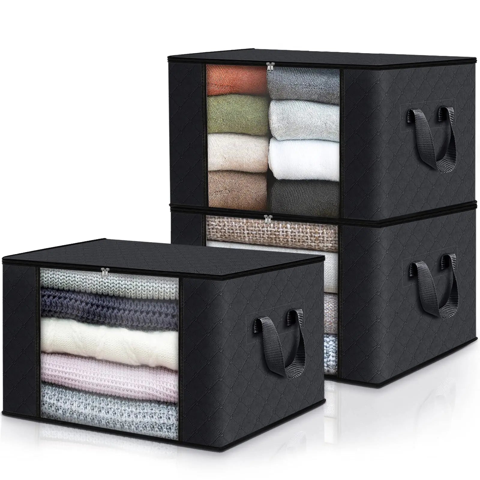 WeaveWin Modern Transparent Fabric Storage Box Large-Capacity Aluminum One-Piece Foldable Unit for Home Quilts Clothes Storage