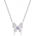 Merryshine 925 Silver Plated Copper  Love Jewelry Women Pave Pink Purple Cz Custom Butterfly Pendant Necklace