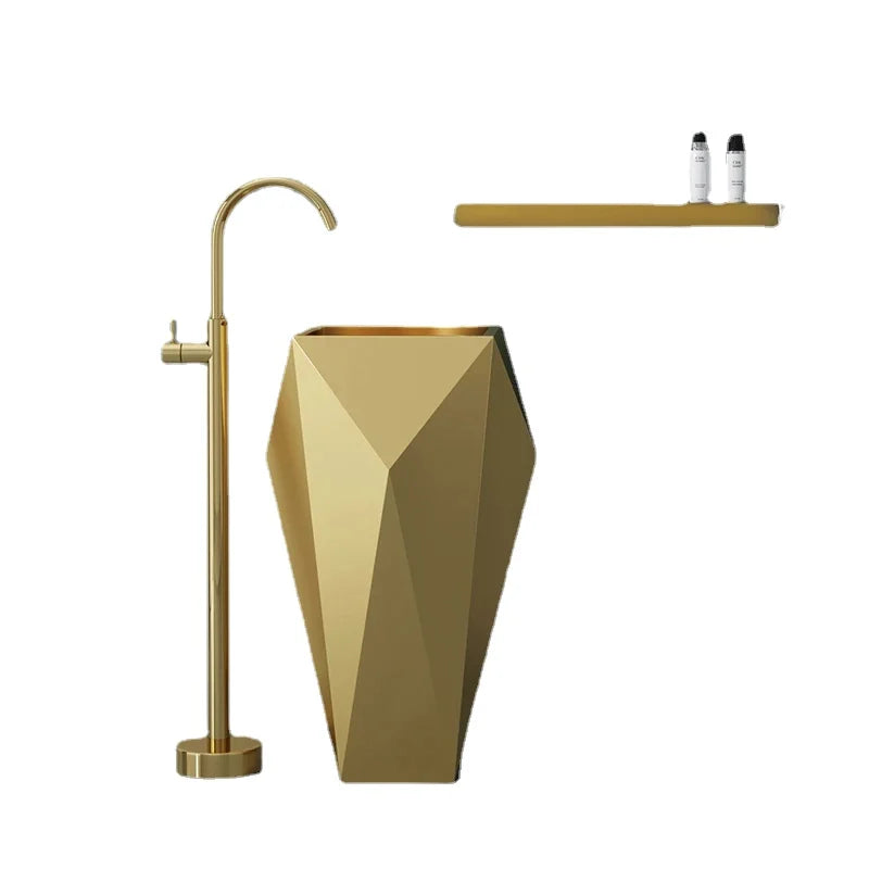 Light Luxury Stainless Steel Column Basin Diamond Type Washbasin Polygonal Integrated Floor Mounted Basin Sink