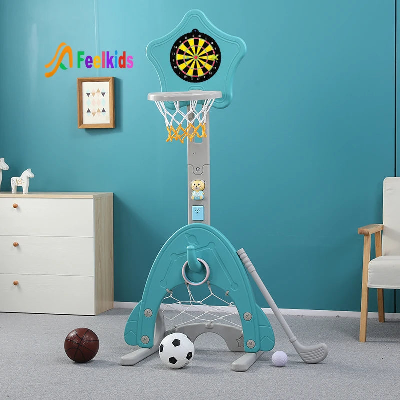 Removable Children Plastic Adjustable 3 in 1 Indoor Custom Kids Mini Rack Portable Baby Ring Toy Stands Basketball Hoop