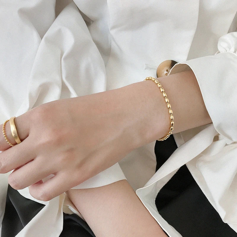 Dainty 18k Gold Plated Stainless Steel Bracelet Femme Jewelry Party Gift Simple Minimalist Beads Chain Bracelet for Girls