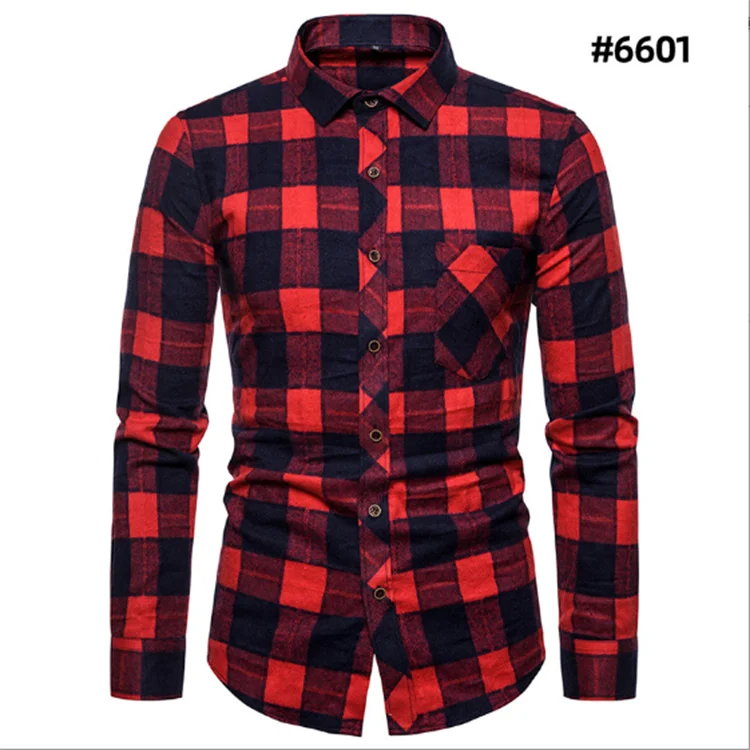 Men's Long Sleeve Shirt Business Casual Plaid Long Sleeve Shirt