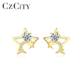 CZCITY Moon and Star 925 Cute Charm Earing Woman Golden Ear Ring Fashion Designer Earring Jewelry