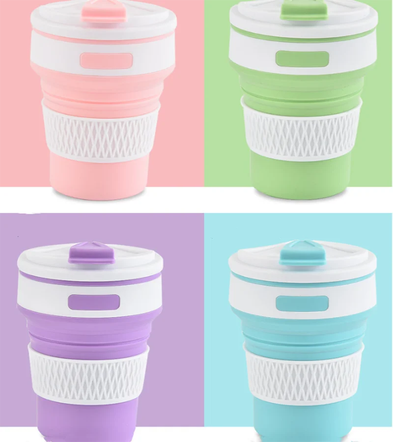BPA-Free Silicone Collapsible Folding Travel Mug Cup Foldable Coffee and Water Reusable with Lid for Camping and Boiling Water