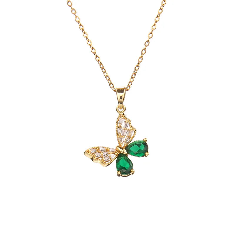 Luxury Zirconia Flower Diamond Butterfly Necklace Crystal Cz Butterfly Pendant Necklace