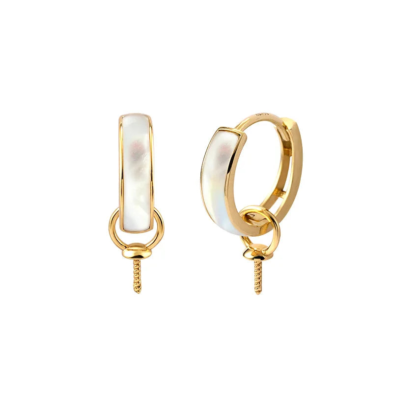 AU750 18ct Real Gold Hoop Earrings Findings with Mother of Pearl Shell Mounts 18K Gold Pearl Earring Mount for Pearl Jewelry