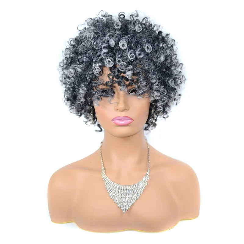 Synthetic Hair Kinky Curly Short Glay Wigs for Black Women Afro Wig Hairstyle Hair Accessories Wigs
