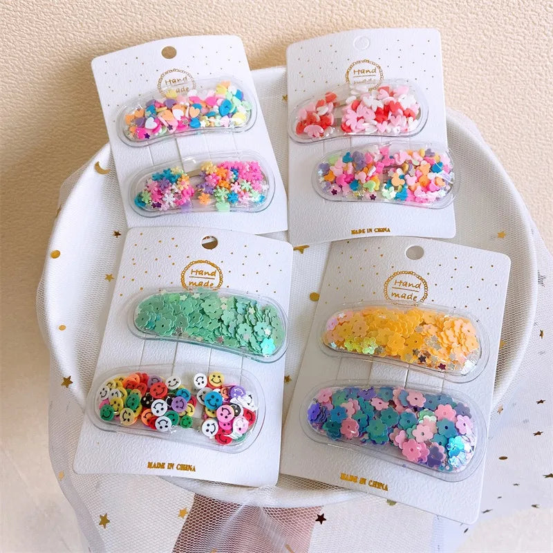 New Children's Sweet Cute Cartoon Flowing Sand Girl's Hairpin Creative Personalized Plastic Resin 6cm Hair Accessories