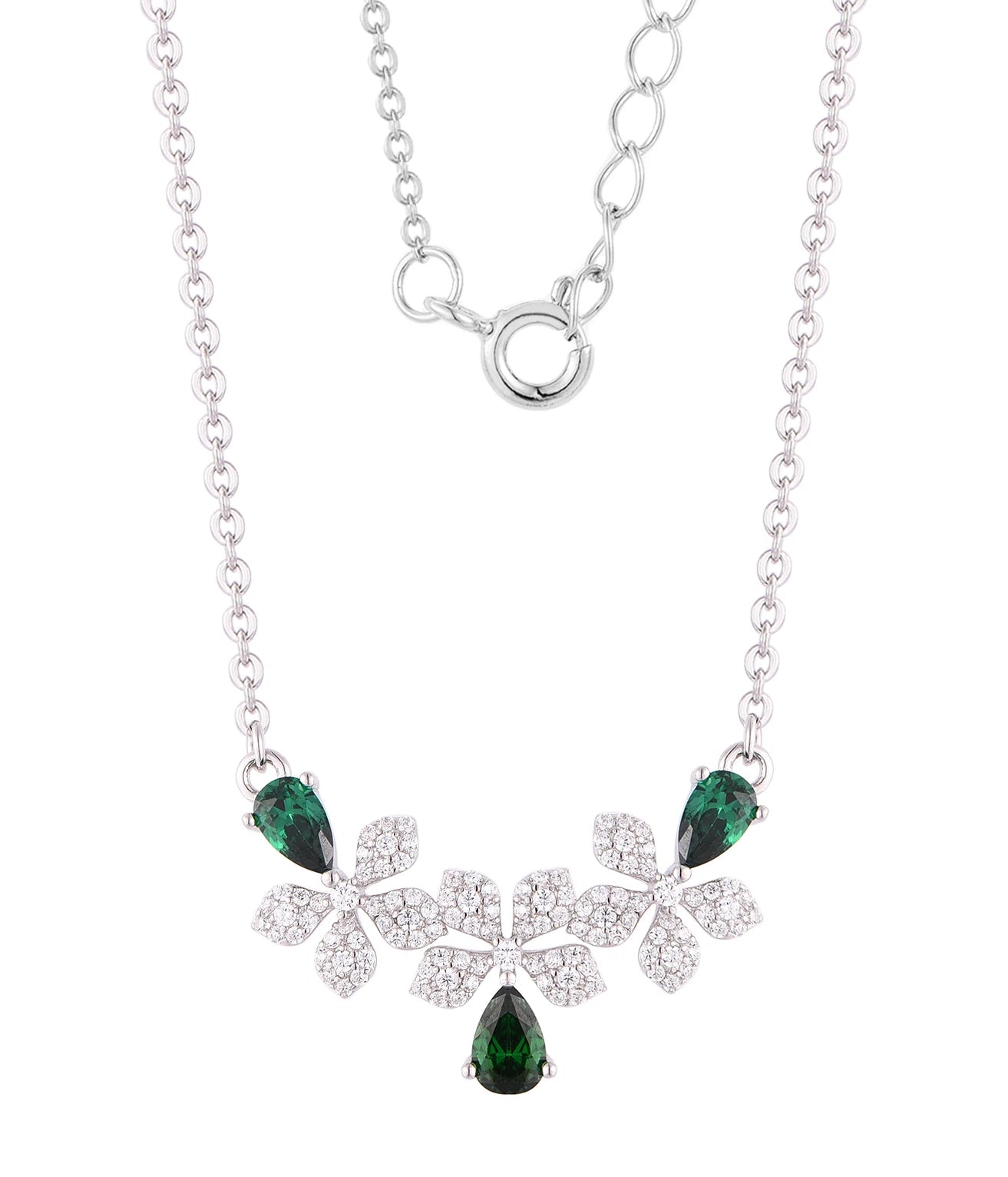 QX CUSTOM OEM Fine Jewelry Green Zircon 925 Sterling Silver Flower Romantic Pendant Women Necklaces