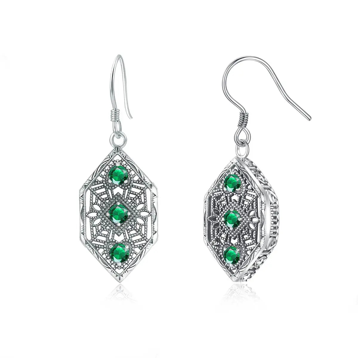 2021 Latest Vintage 3 Stone Emerald Drop Party Women 925 Sterling Silver Gemstone Earrings Jewelry