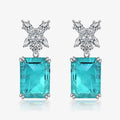 Summer Stylish Luxury Earrings for Women 10x14mm Blue Paraiba 925 Silver Hoop Earrings Classic Rhodium Plated with Zircon Stone
