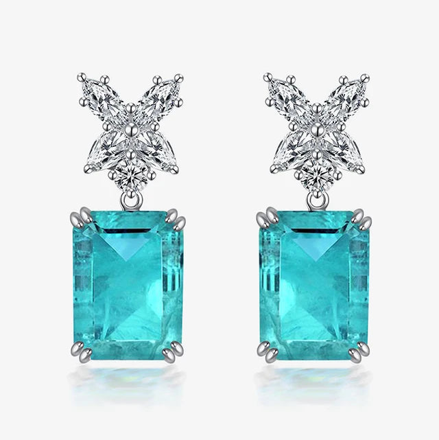 Summer Stylish Luxury Earrings for Women 10x14mm Blue Paraiba 925 Silver Hoop Earrings Classic Rhodium Plated with Zircon Stone