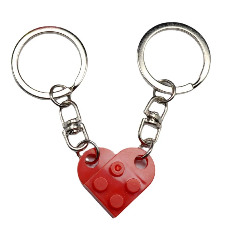 2pcs/set Cute Love Heart Brick Detachable Keychain Couples Friendship Women Men Building Block Key Ring Birthday Jewelry Gift