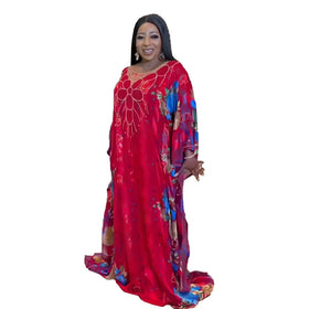 2023 Two Piece Set Women Clothing African American Chiffon Latest African Dress Styles Rhinestone African Print Fabric