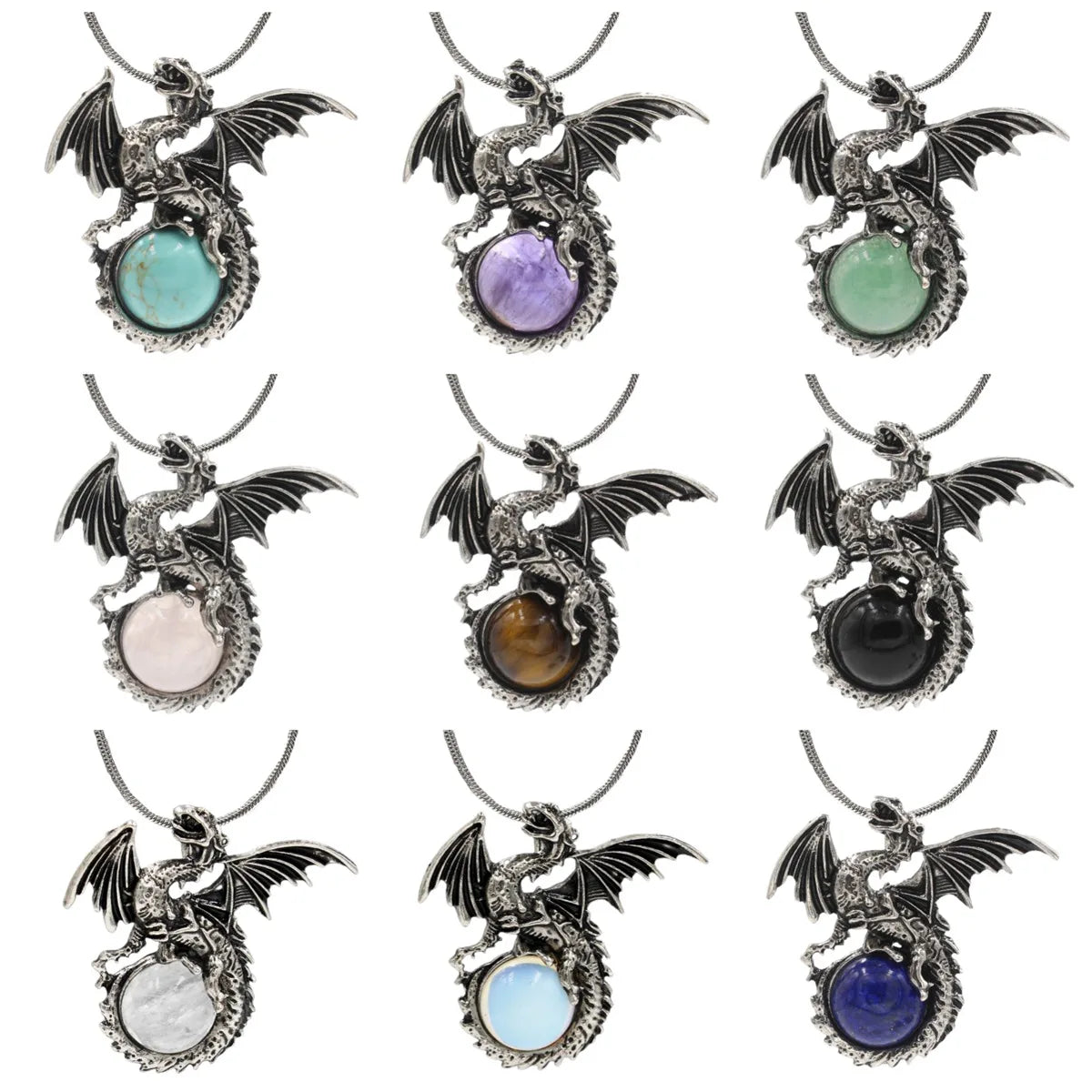 Best Sell Wholesale Wing Dragon Pendant Necklace Fashion Long Stainless Steel Chains Necklace With Natural Stone Crystal Pendant