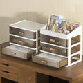 Sesame Elegant White Frame Coffee-Colored Accents 3-Drawer Desk Storage Box With Transparent Design for Office Supplies