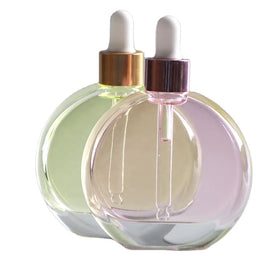Sunrise 50ml Empty Glass Essential Oil Bottle with Silver Screen Printed Dropper Cap for Eye Drops Eco-friendly