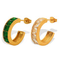 Temperament Vintage Zirconia Stainless Steel Geometric Gold Hoop Earrings 18K PVD Plated Gold Delicate Cubic Zirconia Studs