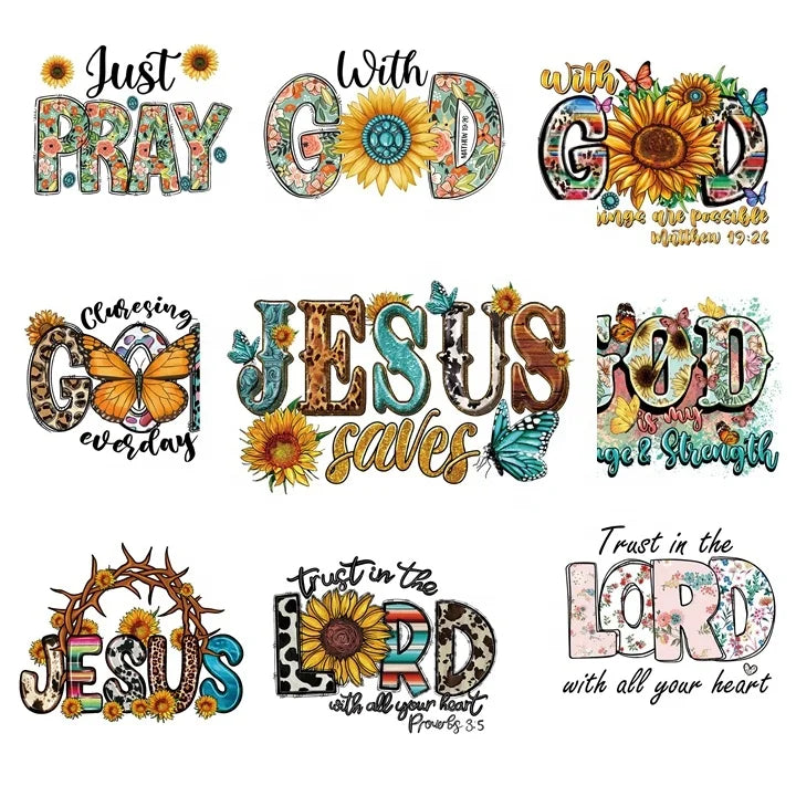 77 Styles Christian Screen Print Transfers DTF Printing Transfer Christian  Heat Transfer Designs Sticker  for Tshirts