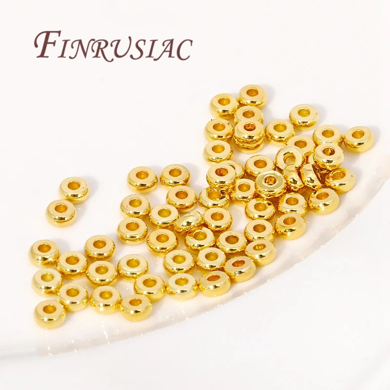 18K Gold Plated Flat Spacer Beads 50pcs Smooth Metal Separators Supplies for DIY Jewelry for Bracelets/Necklace Fittings