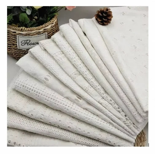 China Textile Cloth White Embroidered swiss Voile Eyelet 100% Cotton Embroidery Fabric for Women Dress