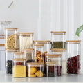 Wholesale Customized 500ml Borosilicate Glass Jars Square Silicone Ring Seal Airtight Food Storage Glass Jars With Bamboo Lids