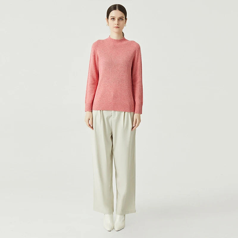 High Quality Winter Solid Color Round Collar Pullover  Basic Long Sleeve 100% Wool Sweater for Woman