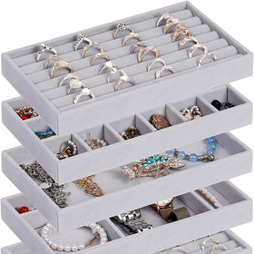 Wholesale Gray Jewelry Storage Display Tray Rings Earrings Bracelet Display Case Tray Velvet Jewelry Tray Organizer