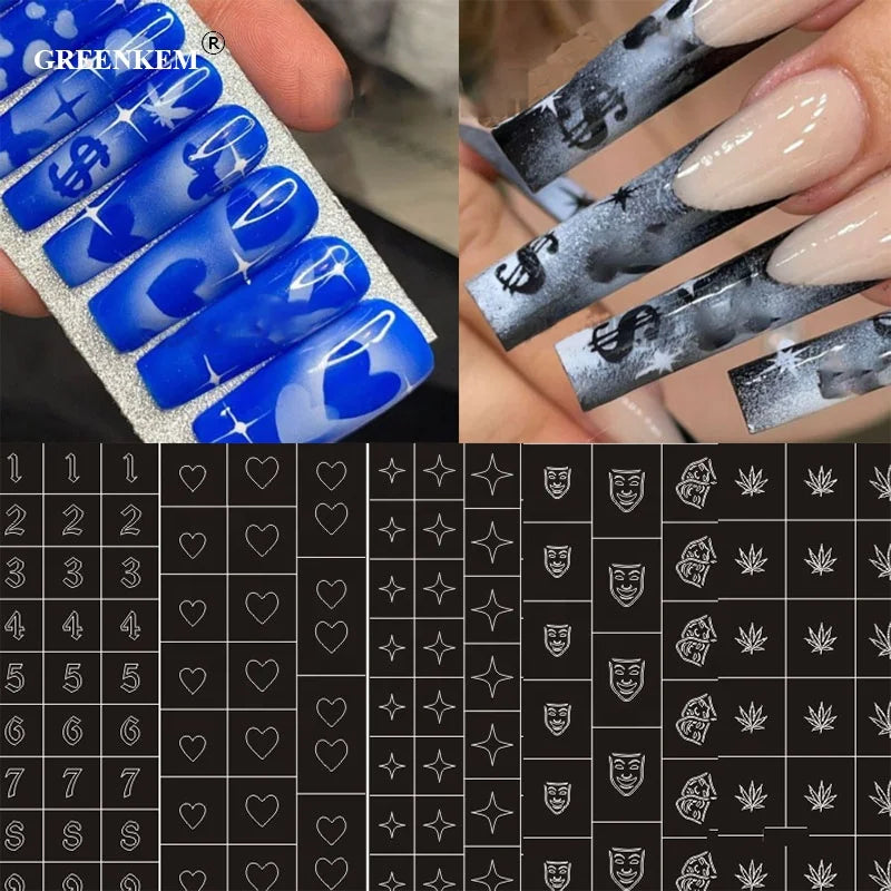 Newest Nail Art Airbrush Stencils for Fun Prints Decals Airbrush Nails Trendy Salon Manicure Supply 3D Nail Art Stickers
