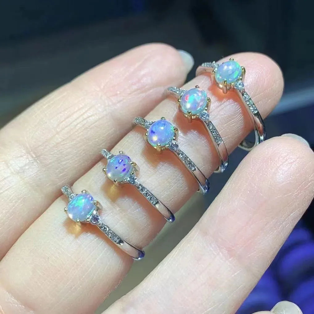 Good Price 925 Sterling Silver White Gold Natural Opal Classic Party Kids Knuckle Unique Stacking Jewelry Women Ring