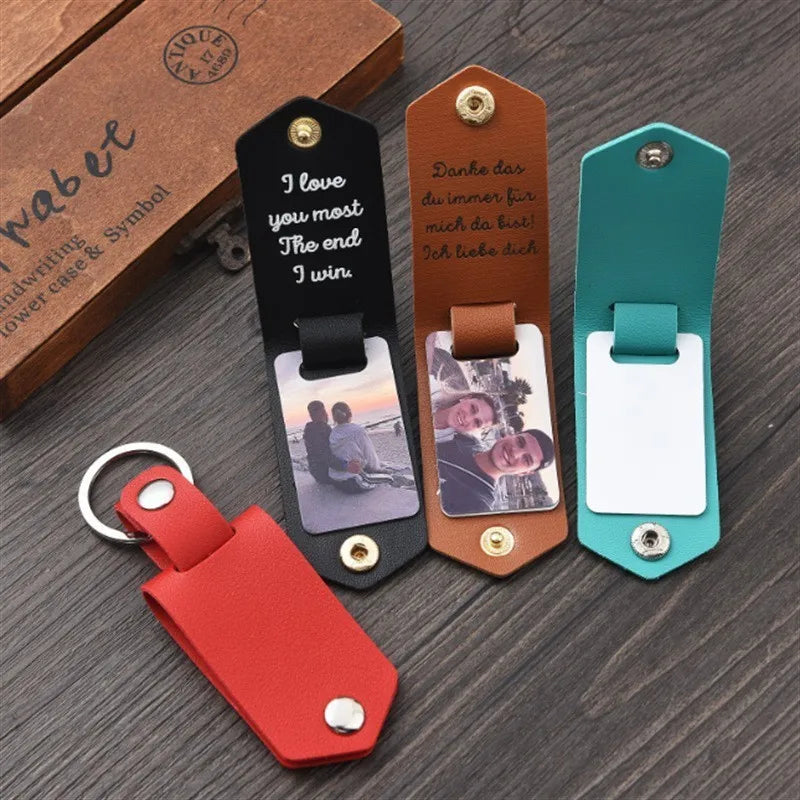 Sublimation Car Keychain Customized PU Cover Keychain Double Sided FRP Insert