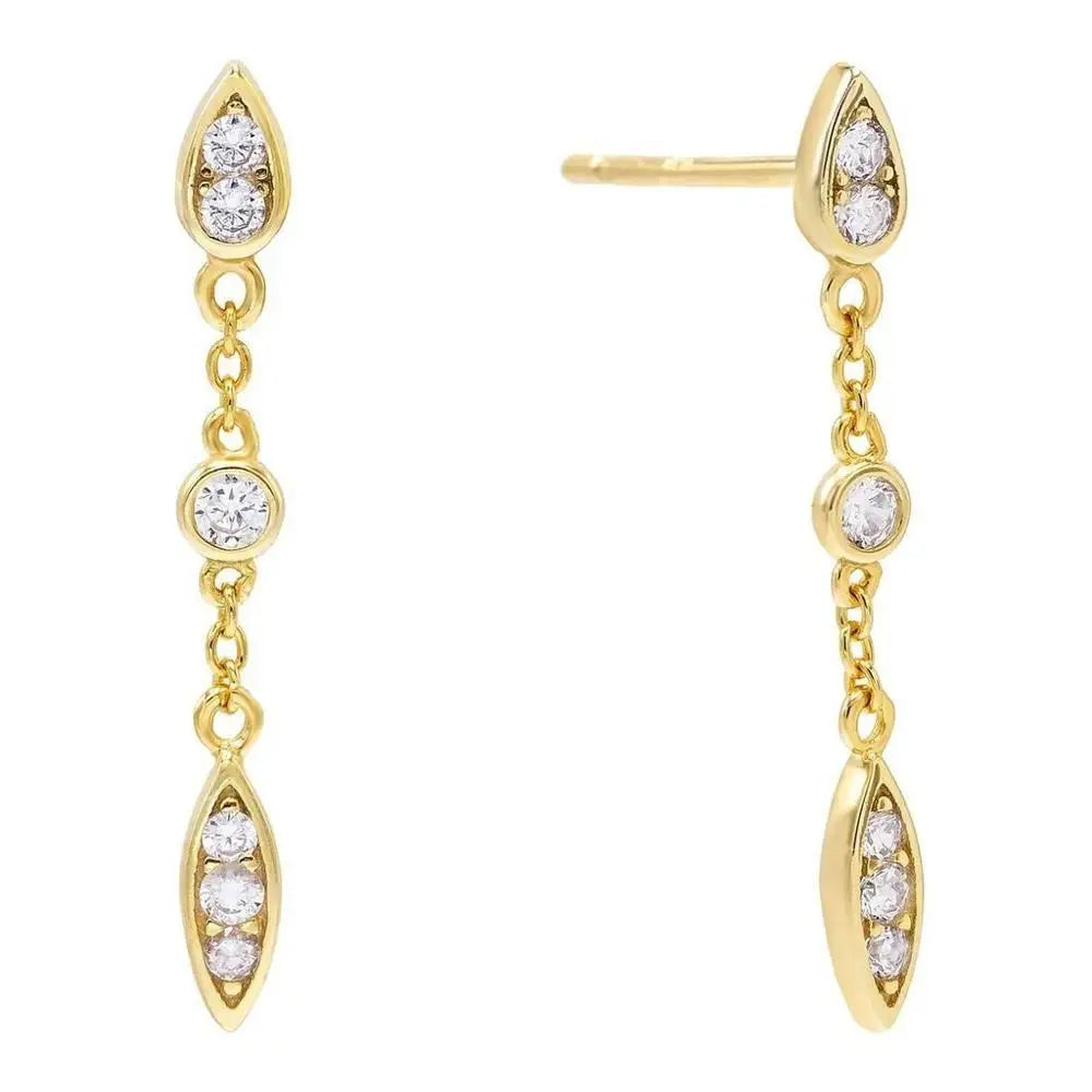 Dainty 925 Sterling Silver 14K Gold Crystal Drop Stud Chain Earrings Women