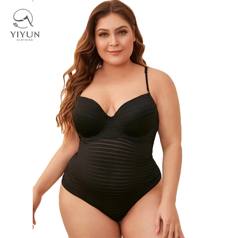 Yiyun Ladies Seductive G-string Set Sheer Lace Curvy Sleepwear Plus Size High Quality Spandex/Nylon Lingerie Robe Thin Knitted