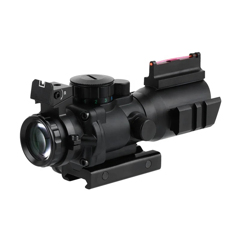 Focuhunter Hunting Scopes 4x32 Red Green Blue Illuminated Tactical Scope With Fiber Optical Sight Shockproof 800G Prism Scope