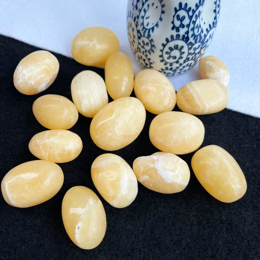 Bulk Wholesale Natural Yellow Calcite Anomaly Irregularity Oval Tumbled Stones