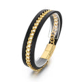 KALEN Casual 21cm Fashion Jewelry Bracelets Bangles Stainless Steel PU Leather Bracelet