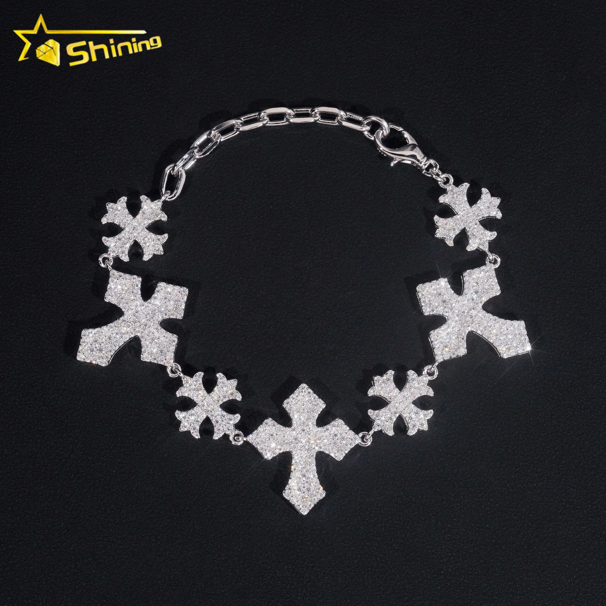 Promotion New Stocks Pass Diamond Tester Silver 925 Hip Hop Jewelry Iced Out Custom Cross Bracelet Moissanite Cuban Bracelet
