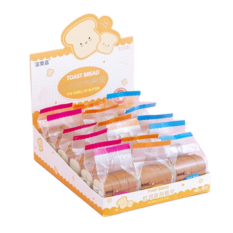 New Creative Cartoon Cute Primary School Students Toast Slice Eraser Kawaii Stationery