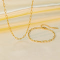 Women Link Chain Necklace Bracelet Set Stainless Steel 18k PVD Gold Plated Paperclip Link Simple Design Bracelet