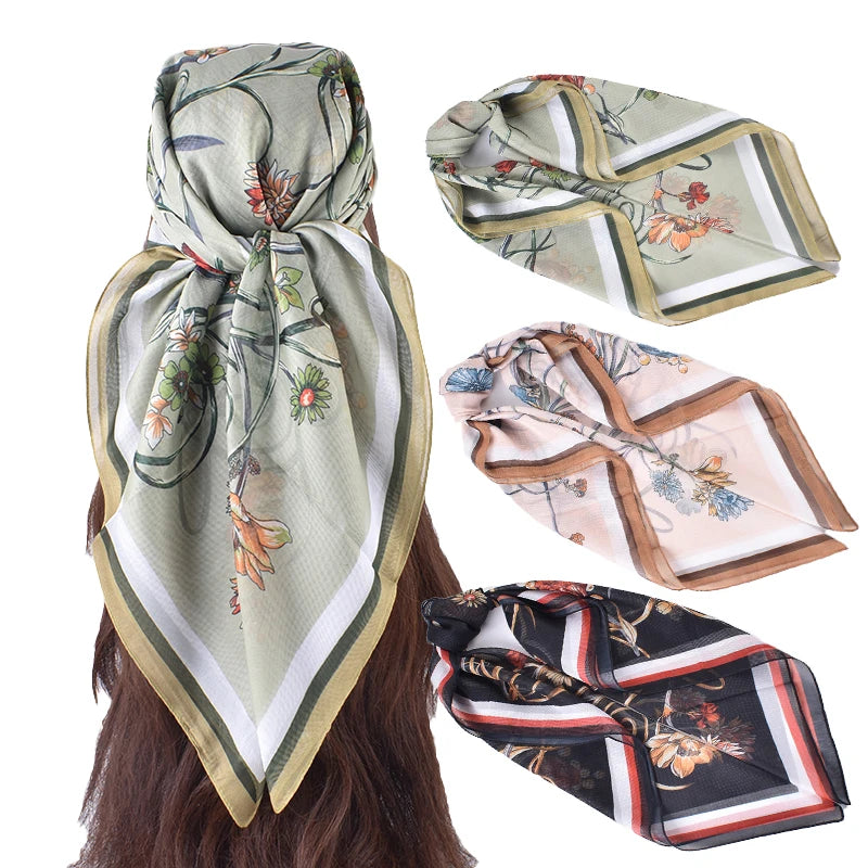 Custom Elegant Fashionable Flower Print Satin Scarf Light Luxury 90 Voile Square Digital Printing New Wholesale