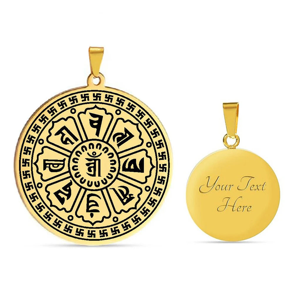 Om Mani Padme Hum Mantra Lucky Charm Titanium Steel Trendy Man Personality Ten Thousand Amulet Stainless Steel Pendant Necklace