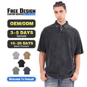 2025 Custom Short Sleeve Oversize Loose Polo Shirts High Quality 100% Cotton Vintage Washed Casual Polo T-shirt for Men